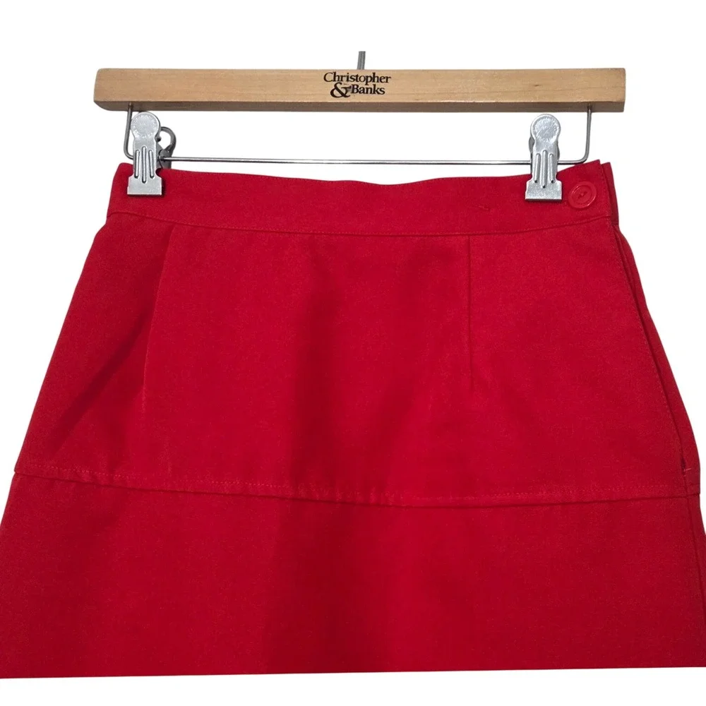 Vintage Sears Retro Preppy Red A-Line Midi Skirt Button Back Detail Size XS‎ - S